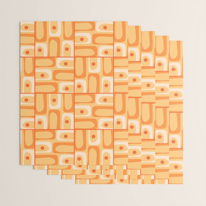 Mid Century Modern Piquet Abstract Multi Tiled Geometric Pattern in Orange Tangerine Tones Wrapping Paper Gallery Image 3
