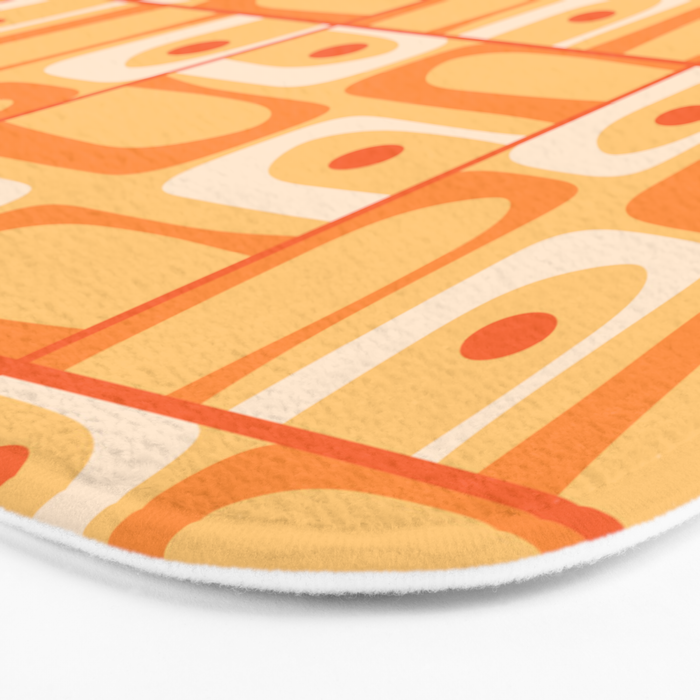 Mid Century Modern Piquet Abstract Multi Tiled Geometric Pattern in Orange Tangerine Tones Bath Mat Gallery Image 3