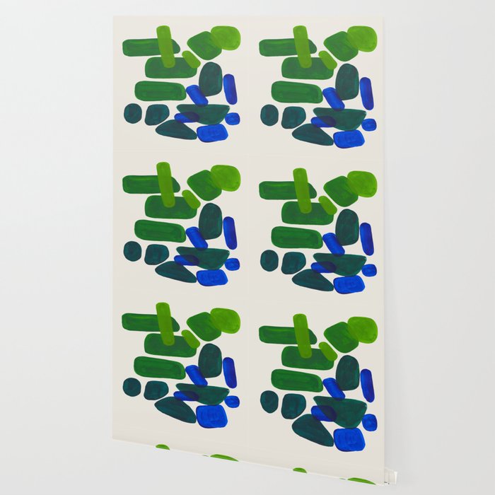 Minimalist Modern Mid Century Colorful Abstract Shapes Phthalo Blue Lime Green Gradient Overlapping Wallpaper Gallery Image 2