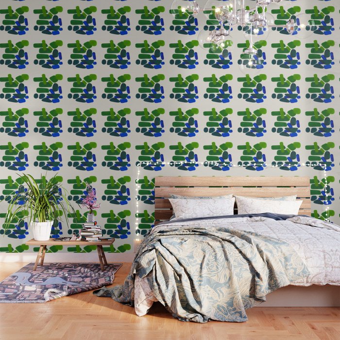 Minimalist Modern Mid Century Colorful Abstract Shapes Phthalo Blue Lime Green Gradient Overlapping Wallpaper Gallery Image 3