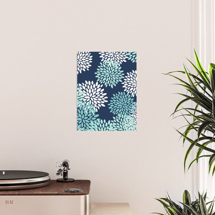 Floral Blooms in Navy, Teal and White Poster Gallery Image 2