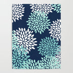 Floral Blooms in Navy, Teal and White Poster Gallery Image 4