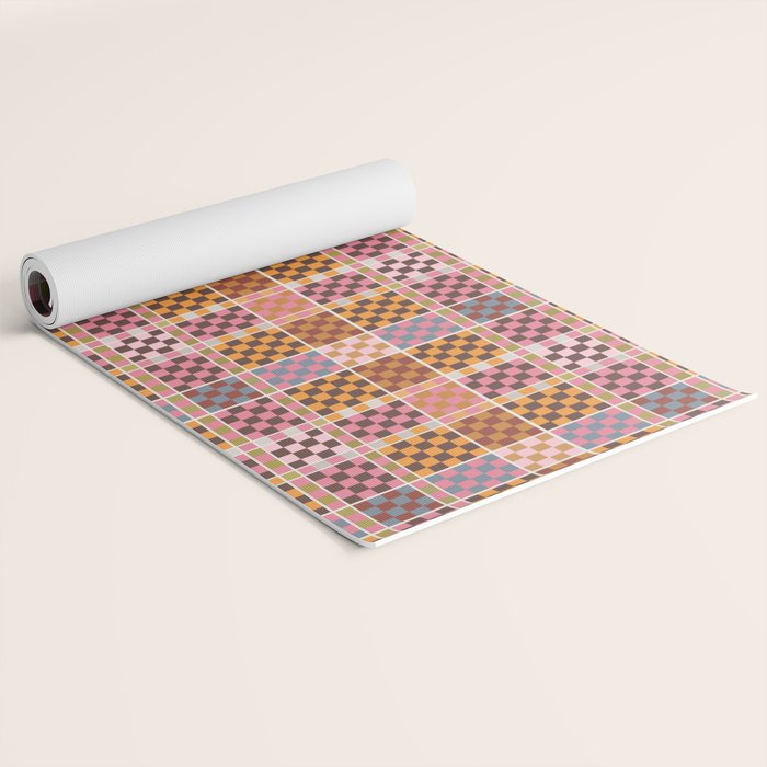 Vibrant Checkered Grid Yoga Mat Gallery Image 2