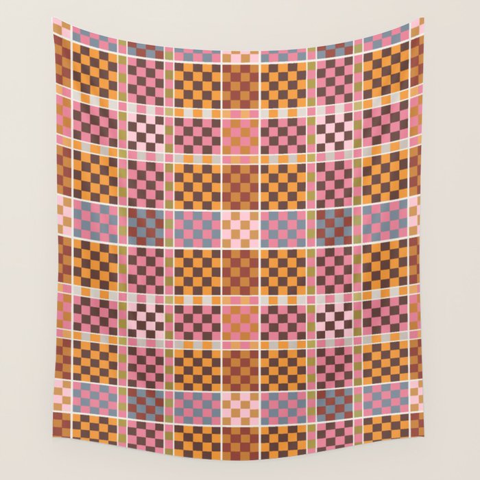 Vibrant Checkered Grid Wall Tapestry Gallery Image 4
