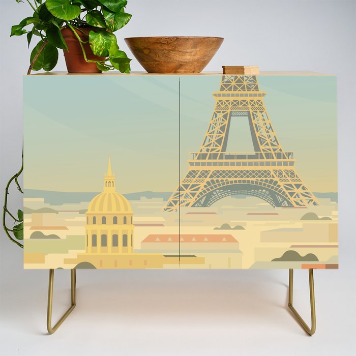 Paris France Eiffel Tower Vintage Travel Poster Commercial Air Travel Credenza Gallery Image 1