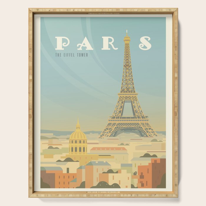 Paris France Eiffel Tower Vintage Travel Poster Commercial Air Travel Serving Tray Gallery Image 1