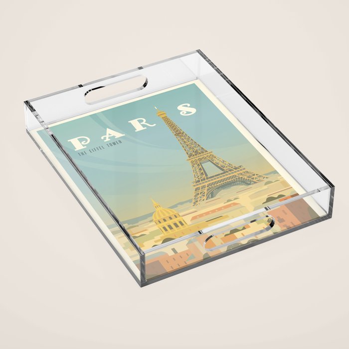 Paris France Eiffel Tower Vintage Travel Poster Commercial Air Travel Acrylic Tray Gallery Image 1
