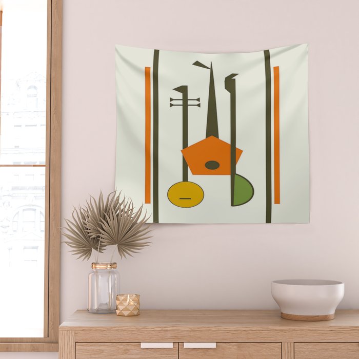 Mid-Century Modern Art Musical Strings Wall Tapestry Gallery Image 2