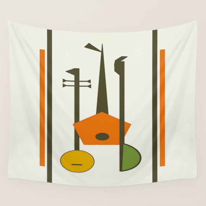 Mid-Century Modern Art Musical Strings Wall Tapestry Gallery Image 1