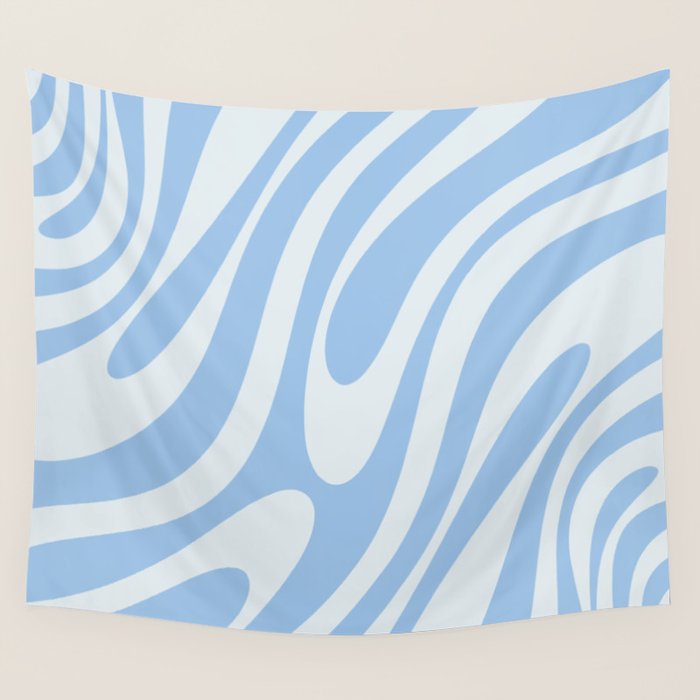 Wavy Loops Retro Abstract Pattern in Powder Blue Tones Wall Tapestry Gallery Image 1