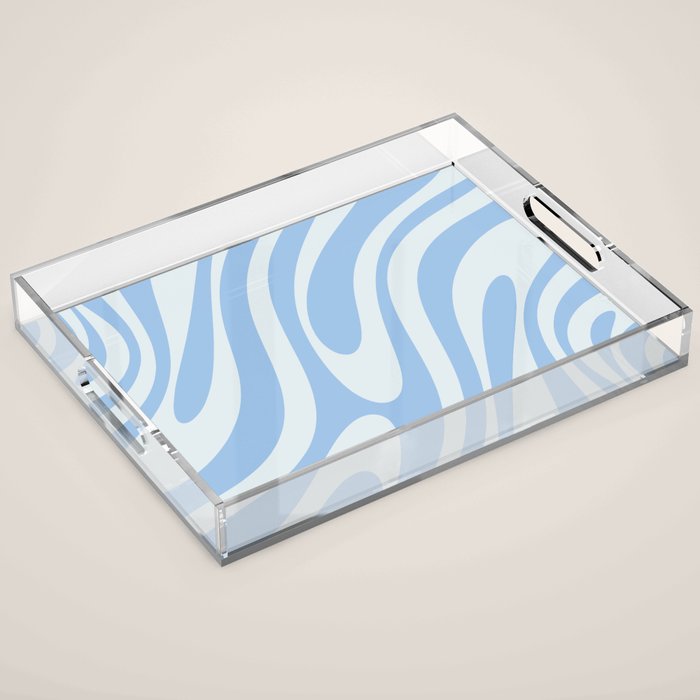 Wavy Loops Retro Abstract Pattern in Powder Blue Tones Acrylic Tray Gallery Image 1