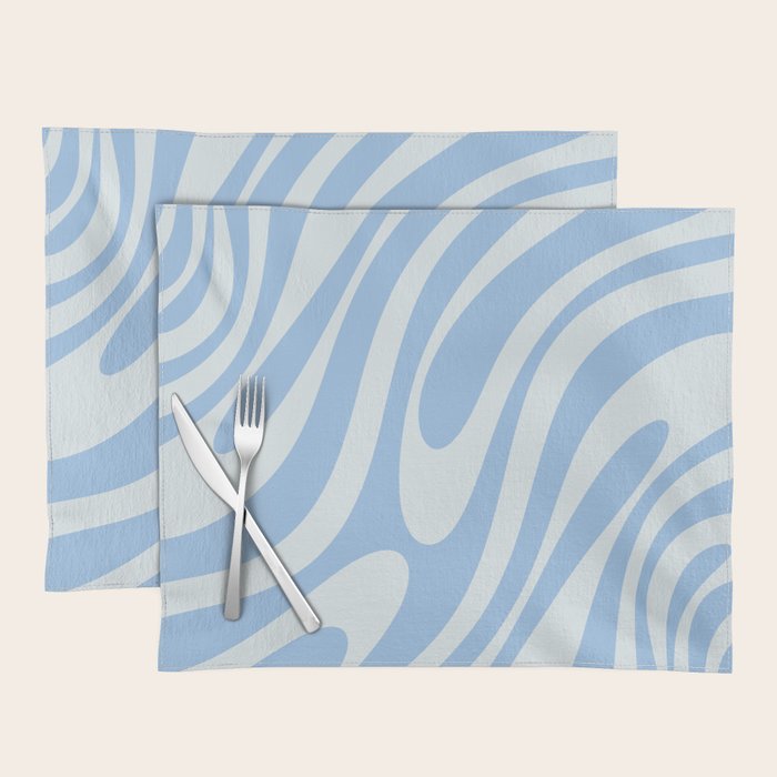 Wavy Loops Retro Abstract Pattern in Powder Blue Tones Placemat Gallery Image 1