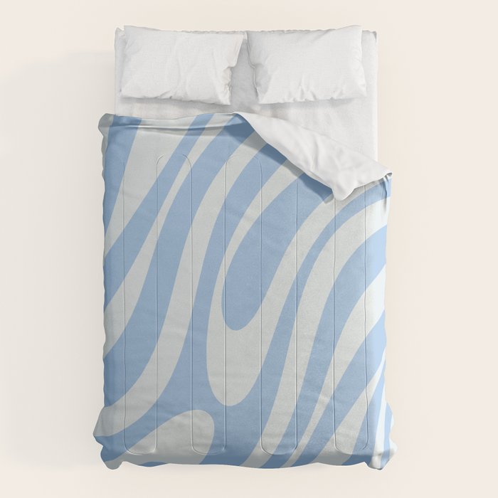 Wavy Loops Retro Abstract Pattern in Powder Blue Tones Comforter Gallery Image 6