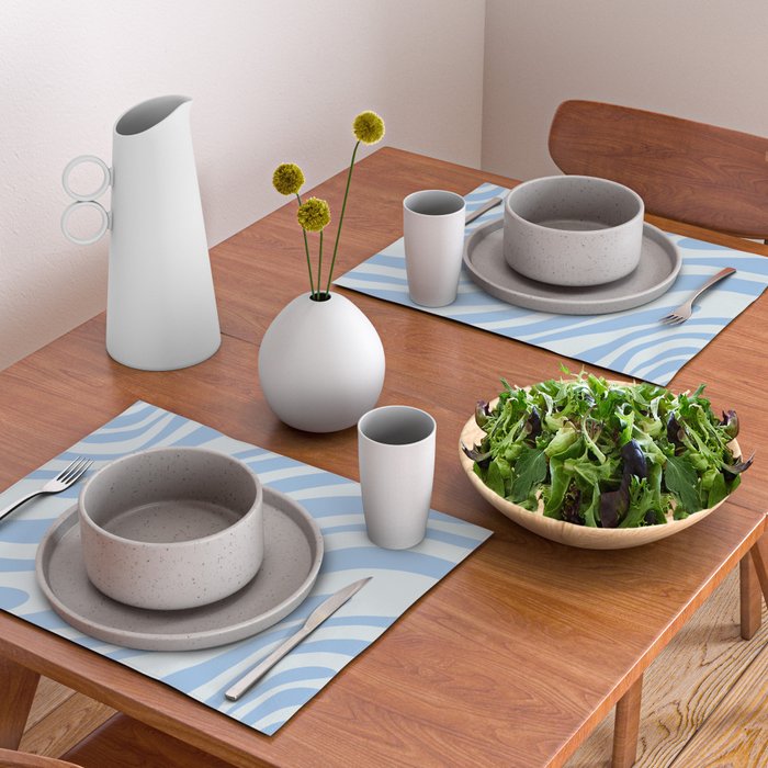 Wavy Loops Retro Abstract Pattern in Powder Blue Tones Placemat Gallery Image 2