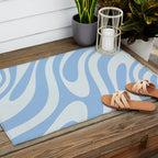 Wavy Loops Retro Abstract Pattern in Powder Blue Tones Outdoor Rug Gallery Image 2