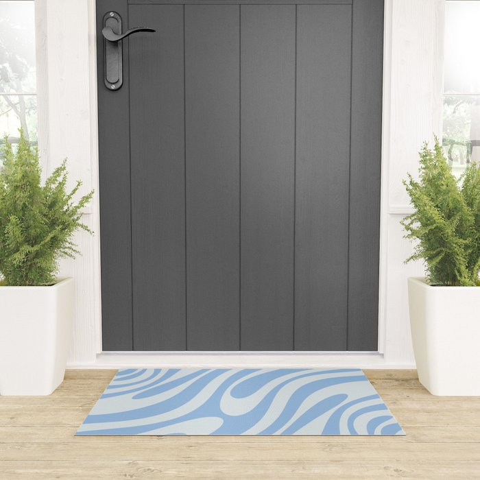 Wavy Loops Retro Abstract Pattern in Powder Blue Tones Welcome Mat Gallery Image 3