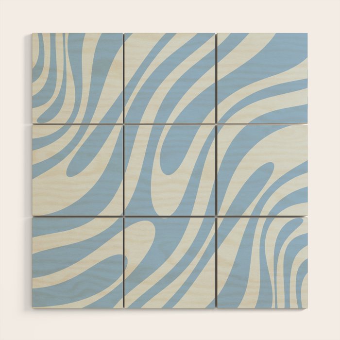 Wavy Loops Retro Abstract Pattern in Powder Blue Tones Wood Wall Art Gallery Image 1