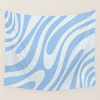 Wavy Loops Retro Abstract Pattern in Powder Blue Tones Wall Tapestry Gallery Image 4