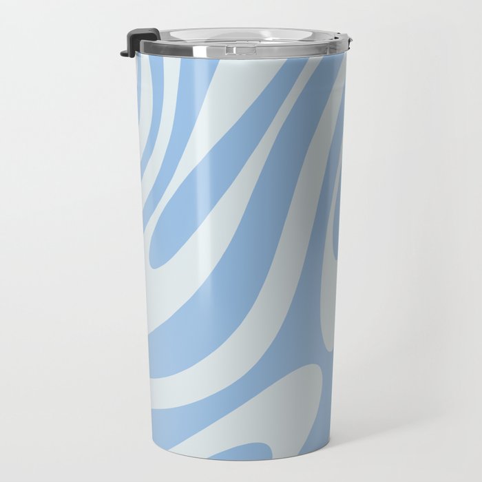 Wavy Loops Retro Abstract Pattern in Powder Blue Tones Travel Mug Gallery Image 3