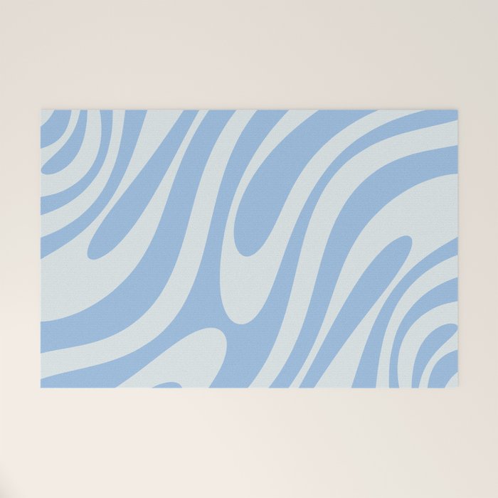 Wavy Loops Retro Abstract Pattern in Powder Blue Tones Welcome Mat Gallery Image 1