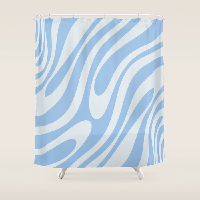 Wavy Loops Retro Abstract Pattern in Powder Blue Tones Shower Curtain Gallery Image 1
