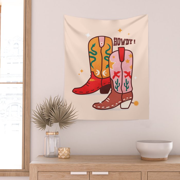 Howdy! Cowboy Boots Wall Tapestry Gallery Image 2