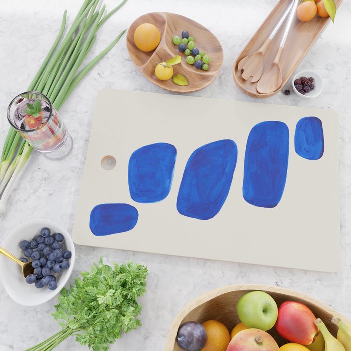 Minimalist Modern Mid Century Colorful Abstract Shapes Phthalo Blue Native Pebbles Stacked Cutting Board Gallery Image 2