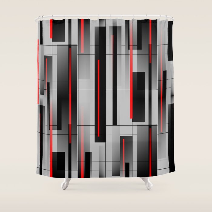 Off the Grid - Abstract - Gray, Black, Red Shower Curtain Gallery Image 1
