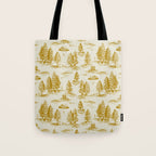 Yellow/Gold Alien Abduction Toile De Jouy Pattern Tote Bag Gallery Image 1