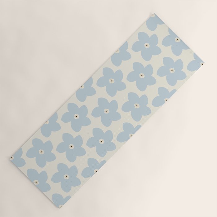 Light Blue And Cream Retro Flower Yoga Mat Gallery Image 1