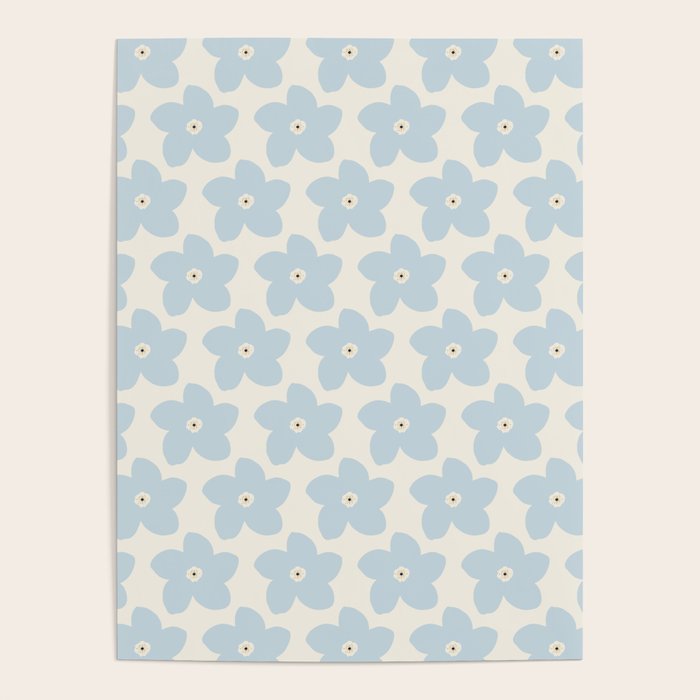 Light Blue And Cream Retro Flower Poster Gallery Image 1