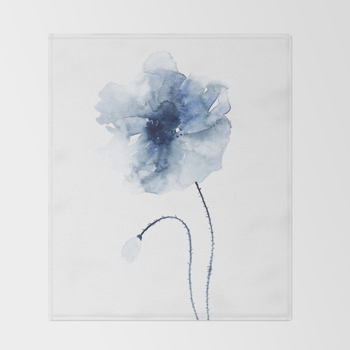 Blue Watercolor Poppies #2 Throw Blanket Gallery Image 2
