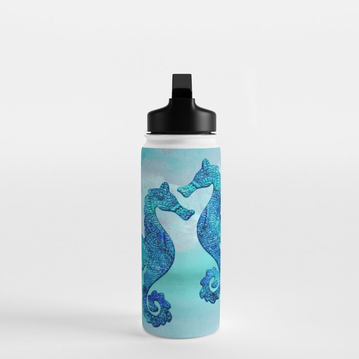 Blue Seahorse Couple Underwater Water Bottle Gallery Image 3