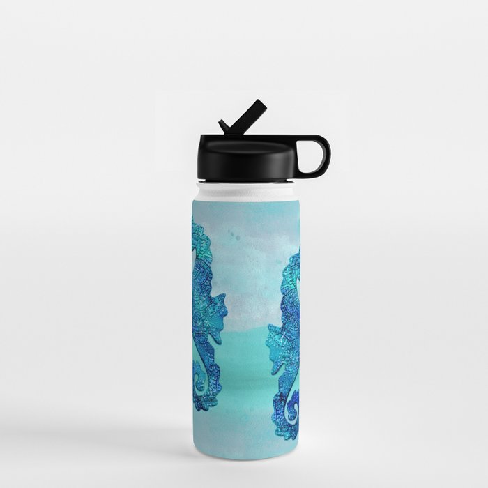 Blue Seahorse Couple Underwater Water Bottle Gallery Image 1