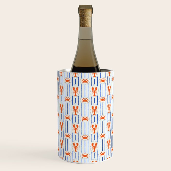 Vintage lobster crab stripe art pattern Wine Chiller Gallery Image 1