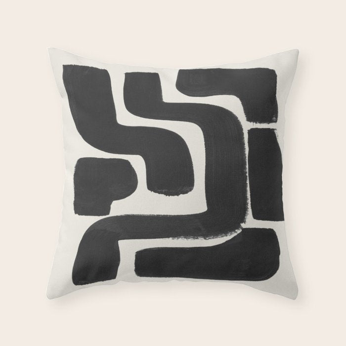 Black Ink Paint Brush Strokes Abstract Organic Pattern Mid Century Style Throw Pillow Gallery Image 6