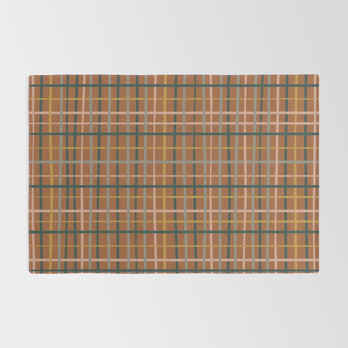 Retro Modern Boho Tartan Plaid Rust Navy Blush Mustard Gray Rug Gallery Image 2