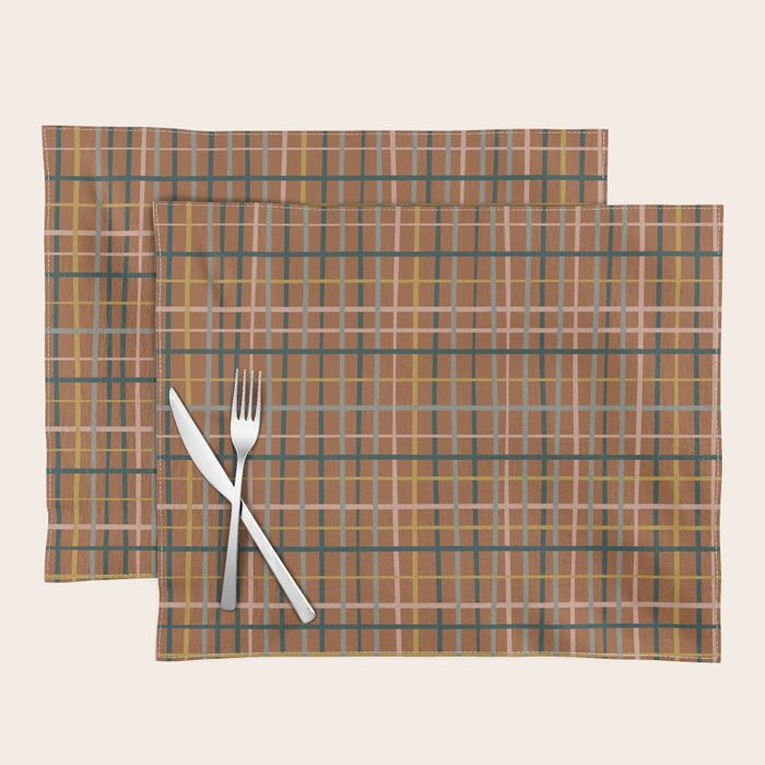 Retro Modern Boho Tartan Plaid Rust Navy Blush Mustard Gray Placemat Gallery Image 1