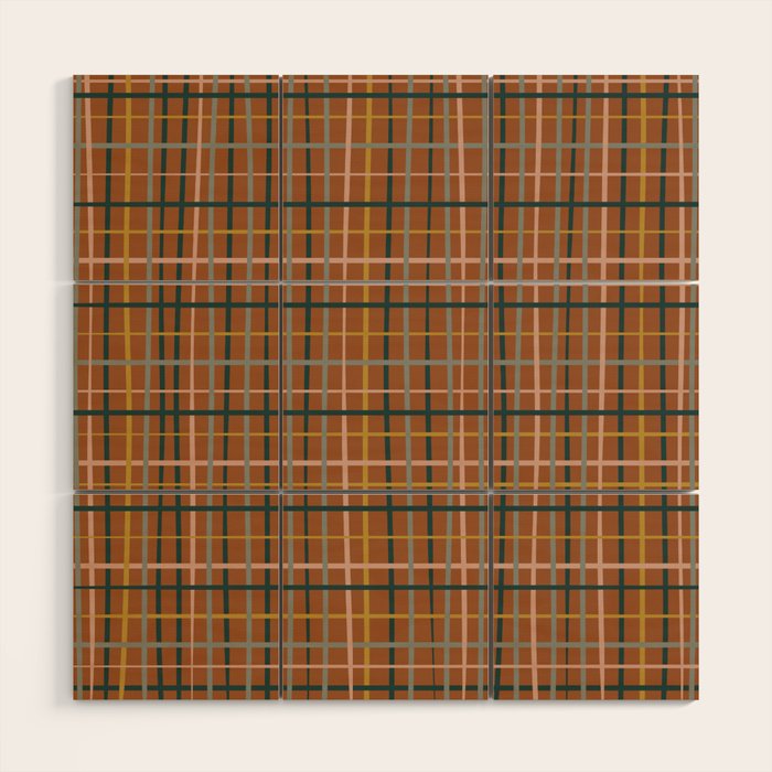 Retro Modern Boho Tartan Plaid Rust Navy Blush Mustard Gray Wood Wall Art Gallery Image 1