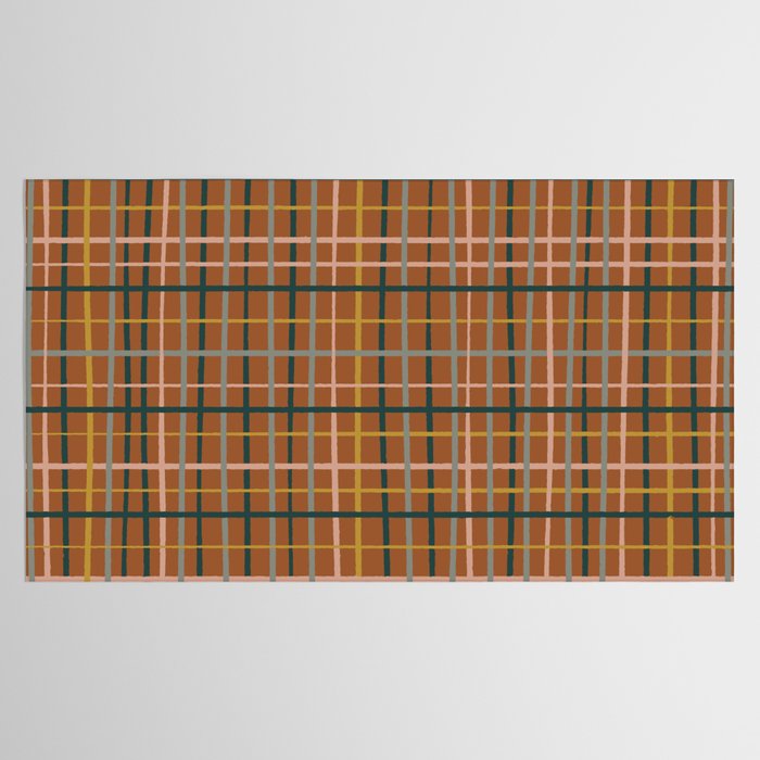 Retro Modern Boho Tartan Plaid Rust Navy Blush Mustard Gray Tablecloth Gallery Image 2