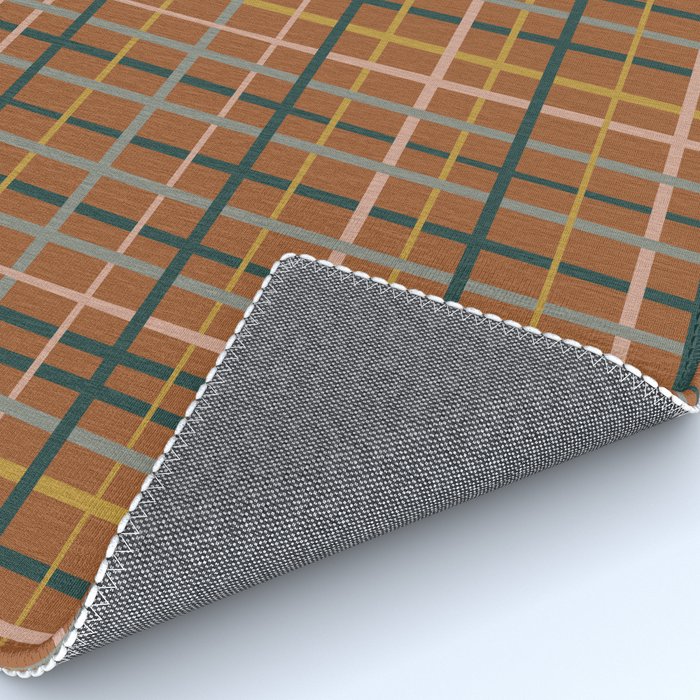 Retro Modern Boho Tartan Plaid Rust Navy Blush Mustard Gray Rug Gallery Image 4