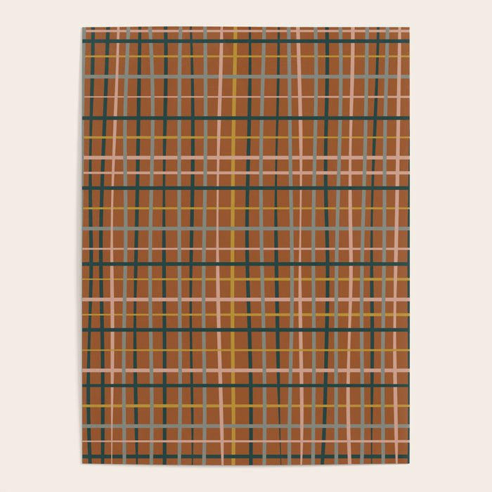 Retro Modern Boho Tartan Plaid Rust Navy Blush Mustard Gray Poster Gallery Image 1