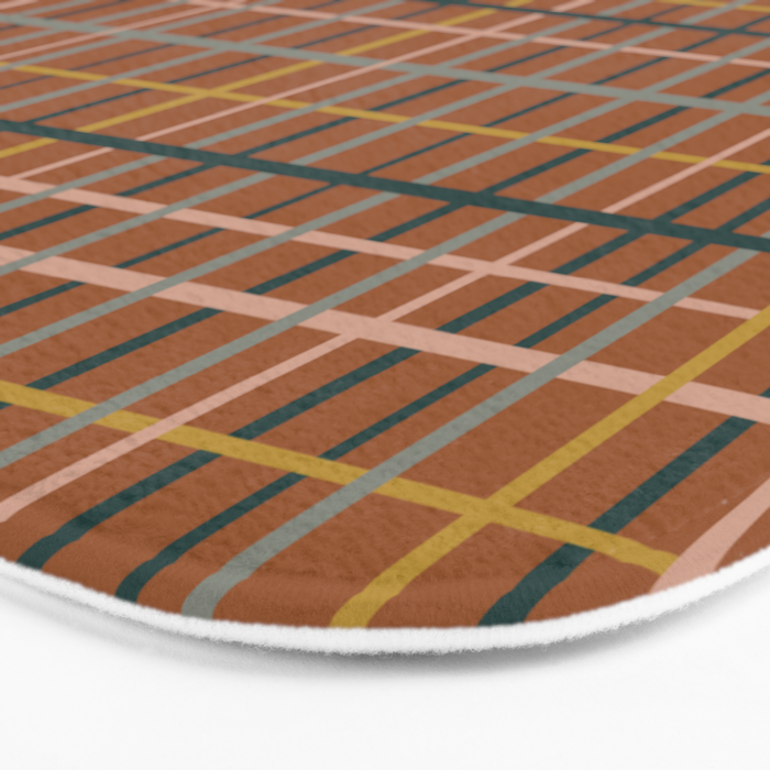 Retro Modern Boho Tartan Plaid Rust Navy Blush Mustard Gray Bath Mat Gallery Image 3