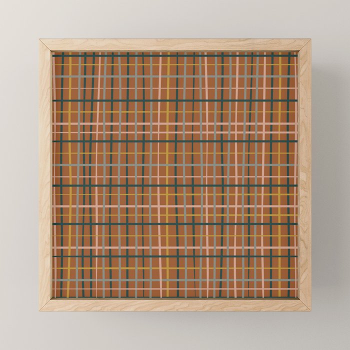 Retro Modern Boho Tartan Plaid Rust Navy Blush Mustard Gray Mini Art Print Gallery Image 1