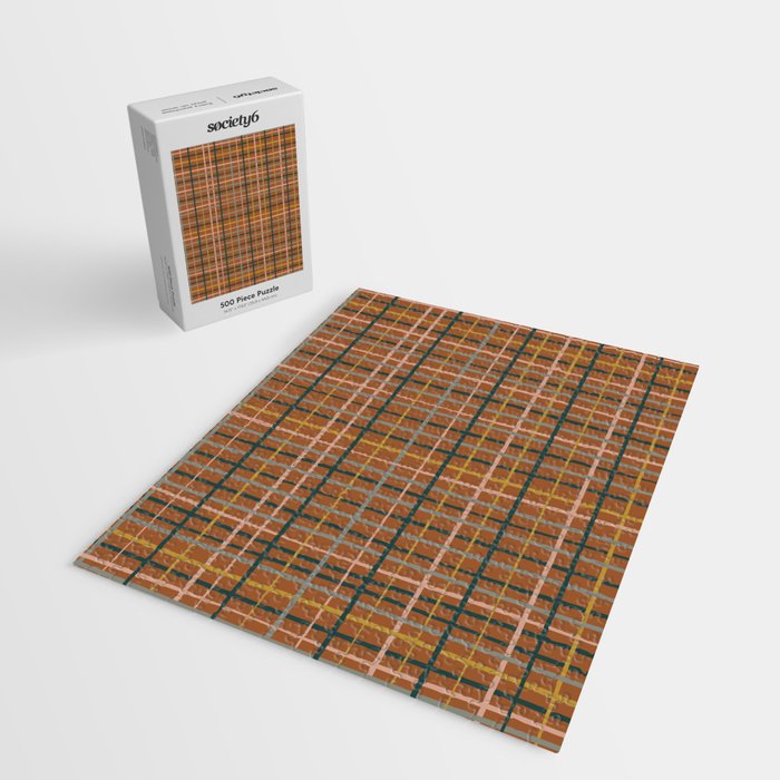 Retro Modern Boho Tartan Plaid Rust Navy Blush Mustard Gray Jigsaw Puzzle Gallery Image 2