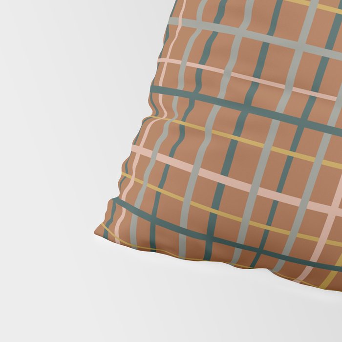 Retro Modern Boho Tartan Plaid Rust Navy Blush Mustard Gray Pillow Sham Gallery Image 4