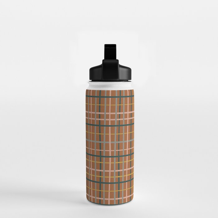 Retro Modern Boho Tartan Plaid Rust Navy Blush Mustard Gray Water Bottle Gallery Image 2