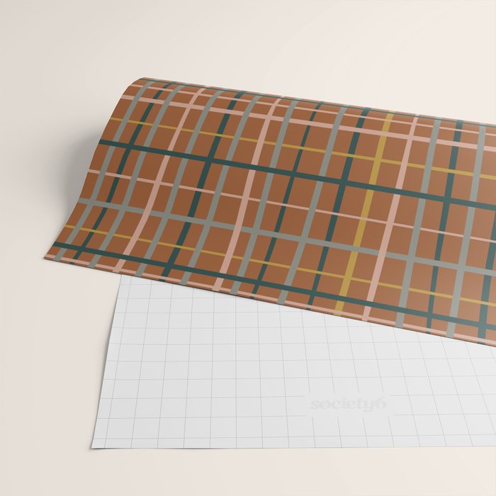 Retro Modern Boho Tartan Plaid Rust Navy Blush Mustard Gray Wrapping Paper Gallery Image 2
