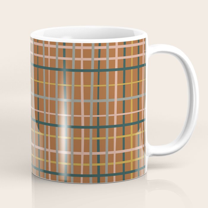 Retro Modern Boho Tartan Plaid Rust Navy Blush Mustard Gray Coffee Mug Gallery Image 1