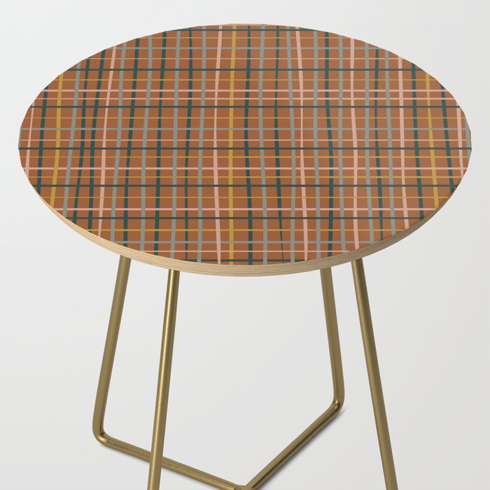 Retro Modern Boho Tartan Plaid Rust Navy Blush Mustard Gray Side Table Gallery Image 2